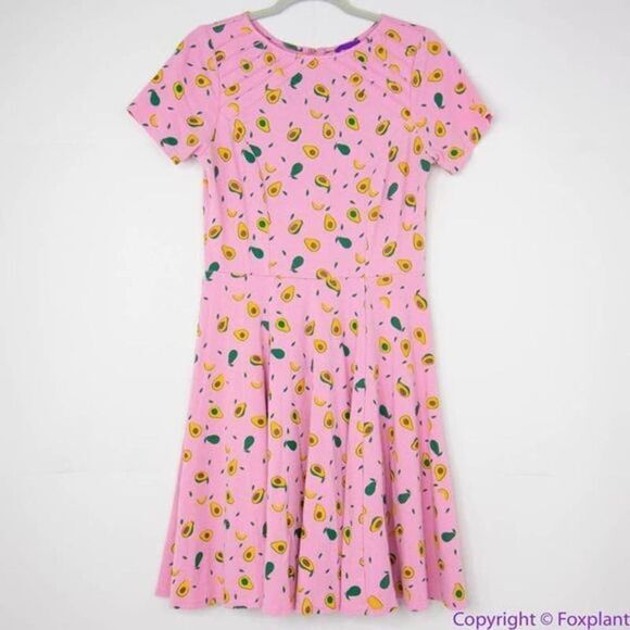 Unique Vintage Gwynnie Bee Avocado summer fruit Pink Fit-And-Flare‎ Dress, M - Picture 4 of 16